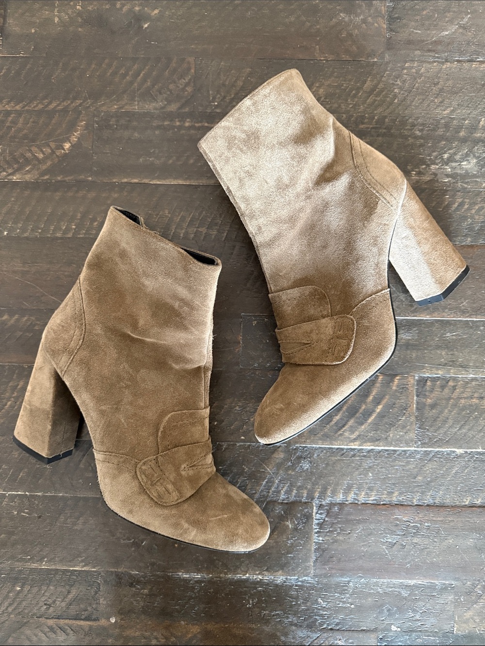 Stuart Weitzman Bacari Taupe Suede Ankle Boots Block Heel 8.5